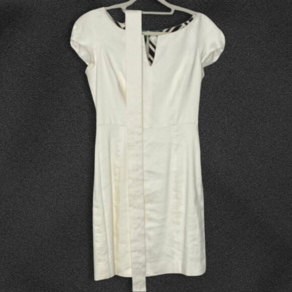 MILLY OF NEW YORK White Linen Old Money Quiet Luxury Shift Dress Self Tie Belt 4 - Picture 8 of 16